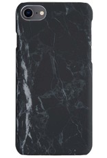 NoXx Hoes Geschikt voor iPhone SE 2022 Hoesje Marmer Back Case Hardcover Marmeren Hoes Marmer Met 2x Screenprotector - Zwart