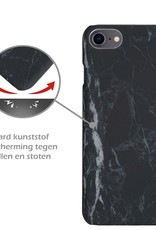 Nomfy Hoesje Geschikt voor iPhone SE 2022 Hoesje Marmeren Case Hardcover Hoes Marmer Met Screenprotector - Hoesje Geschikt voor iPhone SE (2022) Marmer Hoes - Zwart
