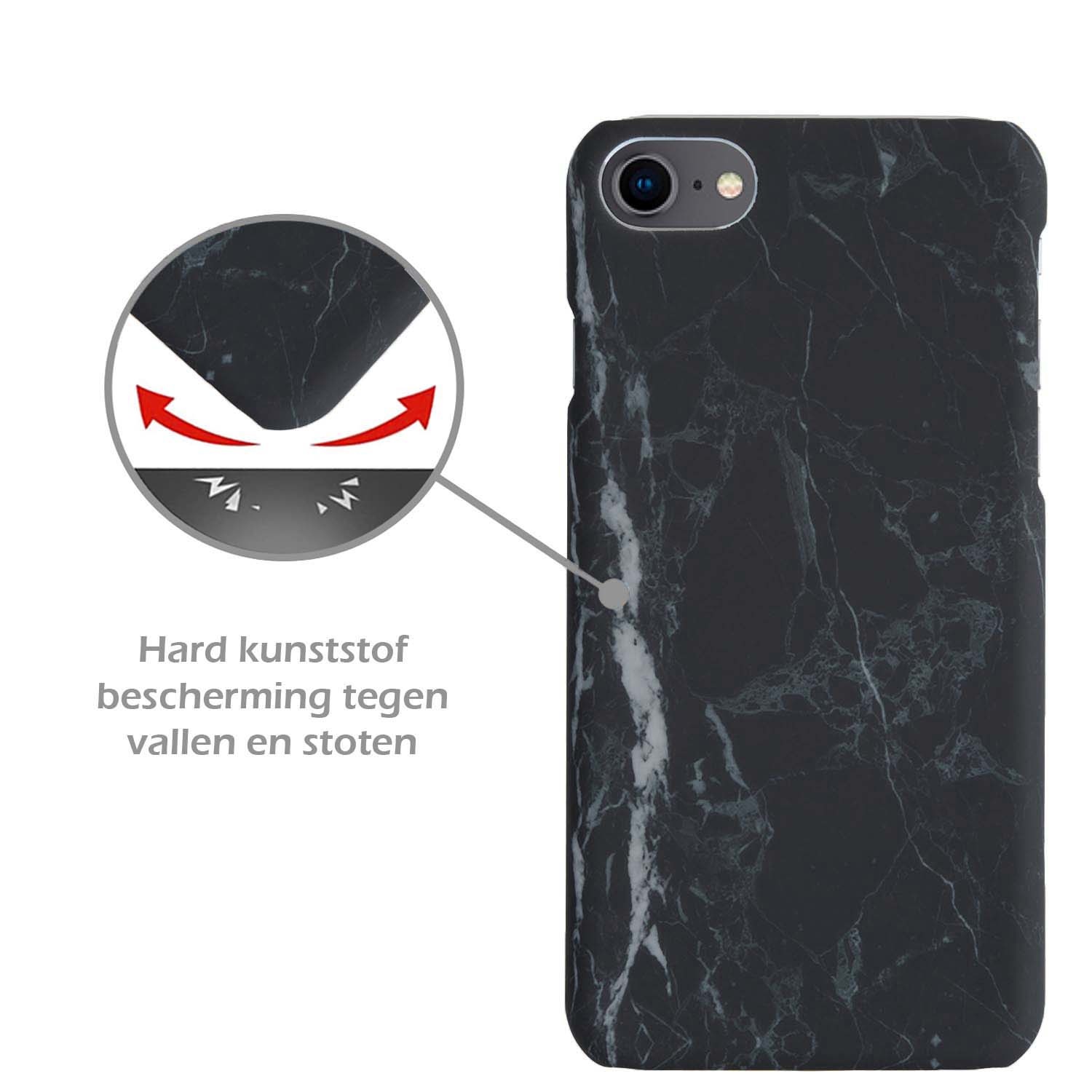 Nomfy iPhone SE 2022 Hoesje Marmeren Case Met Screenprotector - iPhone SE 2022 Marmer Hoes Hard Cover - Zwart