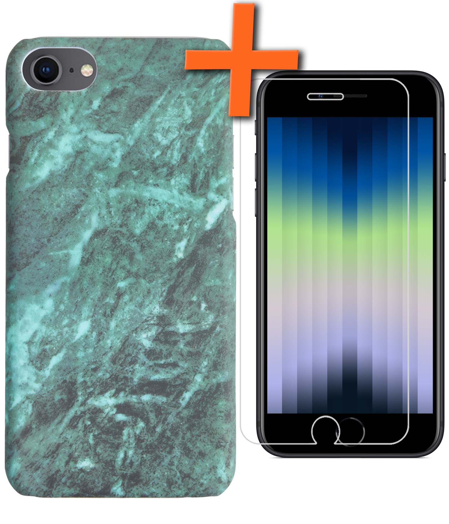 Nomfy iPhone SE 2022 Hoesje Marmeren Case Met Screenprotector - iPhone SE 2022 Marmer Hoes Hard Cover - Groen