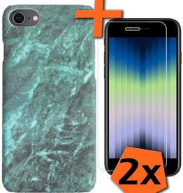 Nomfy Nomfy iPhone SE 2022 Hoesje Marmer Met 2x Screenprotector - Groen - 2 PACK