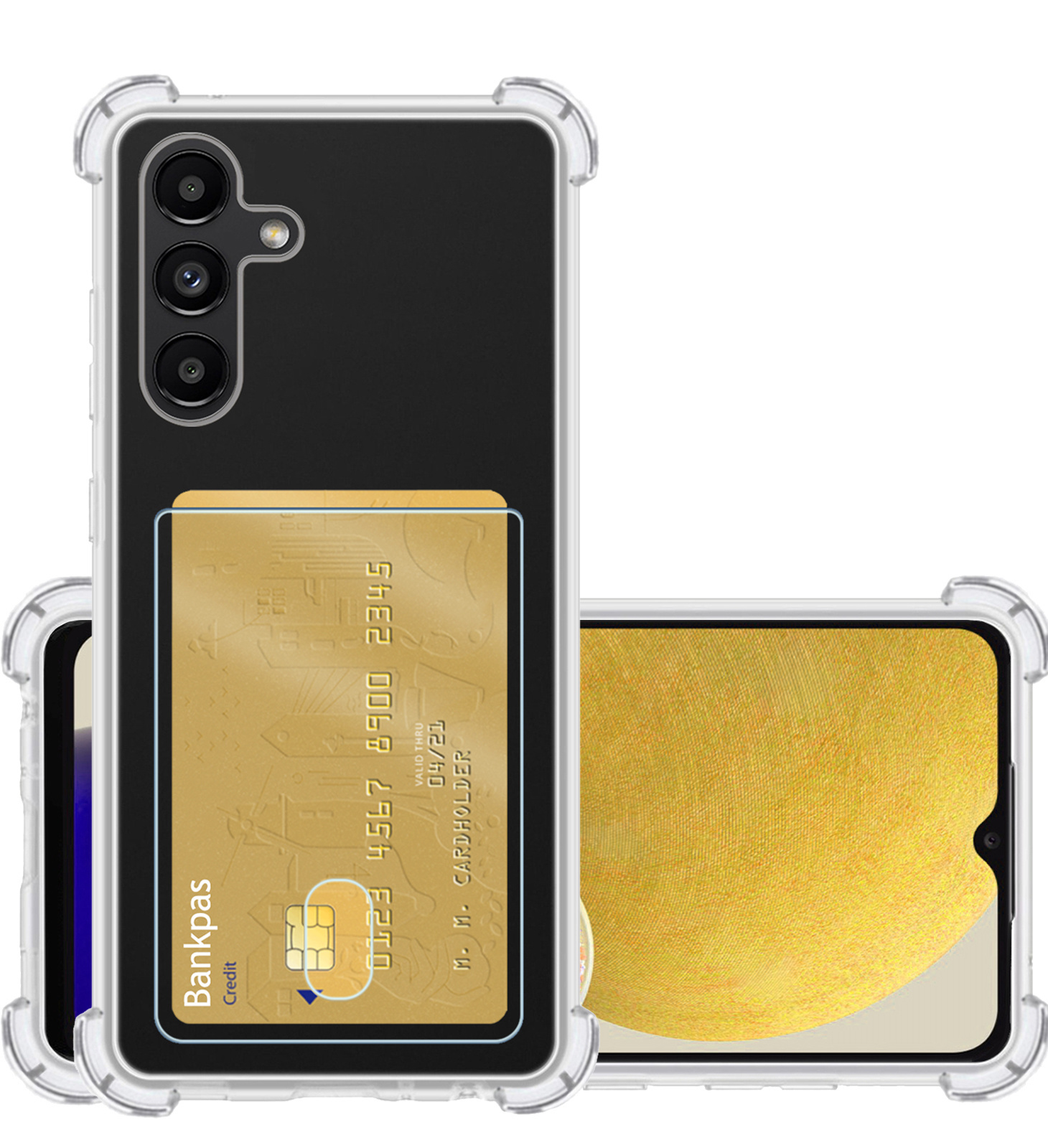 NoXx Hoes Geschikt voor Samsung A13 4G Hoesje Pasjeshouder Cover Shock Proof Case Siliconen Hoes Met Kaarthouder - Transparant