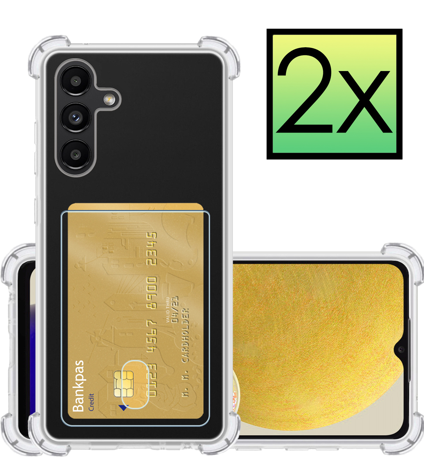 NoXx Hoes Geschikt voor Samsung A13 4G Hoesje Pasjeshouder Cover Shock Proof Case Siliconen Hoes Met Kaarthouder - Transparant - 2x