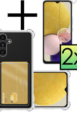 NoXx Hoes Geschikt voor Samsung A13 4G Hoesje Pasjeshouder Cover Shock Proof Case Siliconen Hoes Met Kaarthouder Met 2x Screenprotector - Transparant
