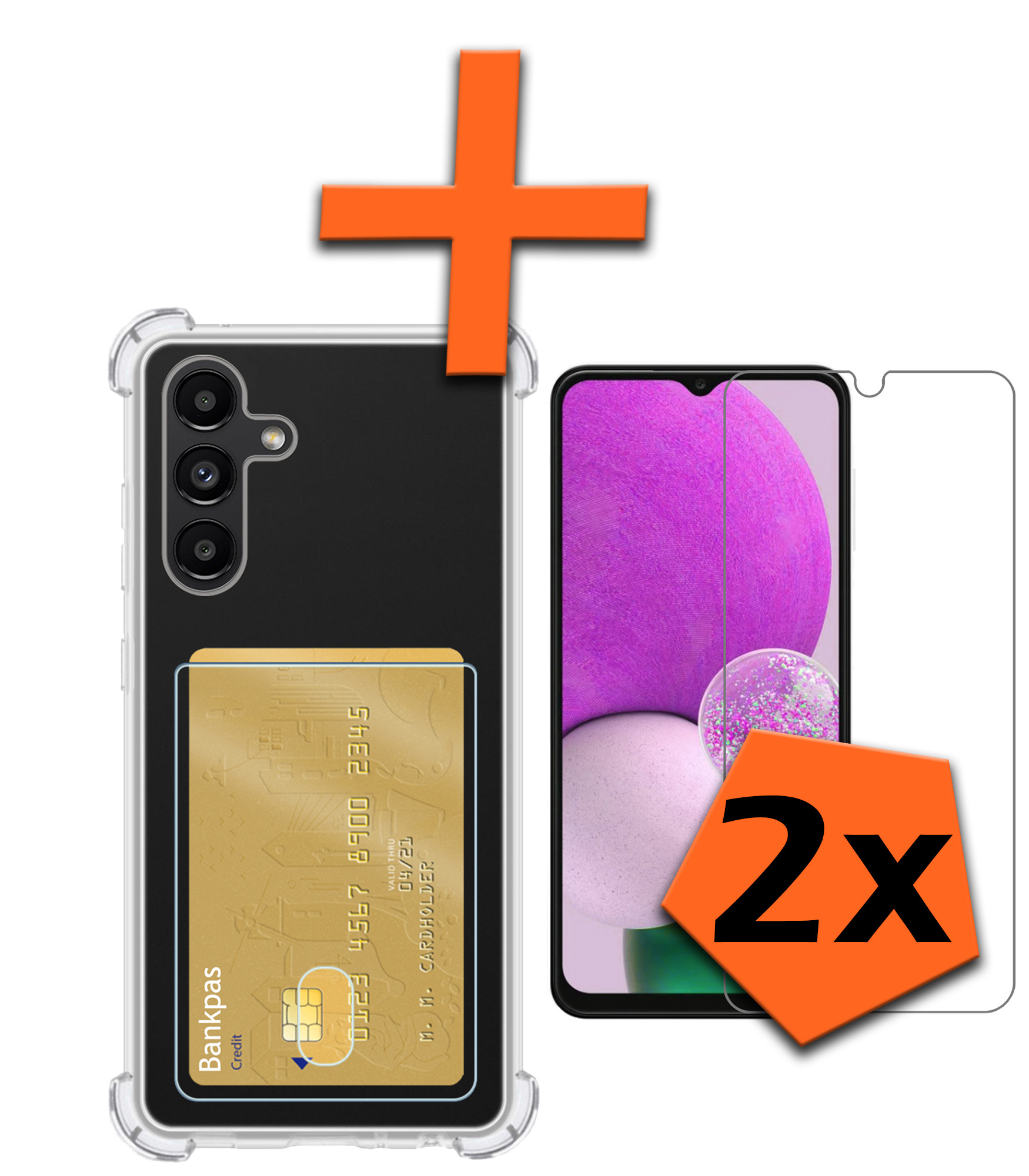 Nomfy Hoesje Geschikt voor Samsung A13 4G Hoesje Pasjeshouder Shockproof Pas Houder Met 2x Screenprotector - Hoesje Geschikt voor Samsung Galaxy A13 4G Hoes Met Kaarthouder - Transparant