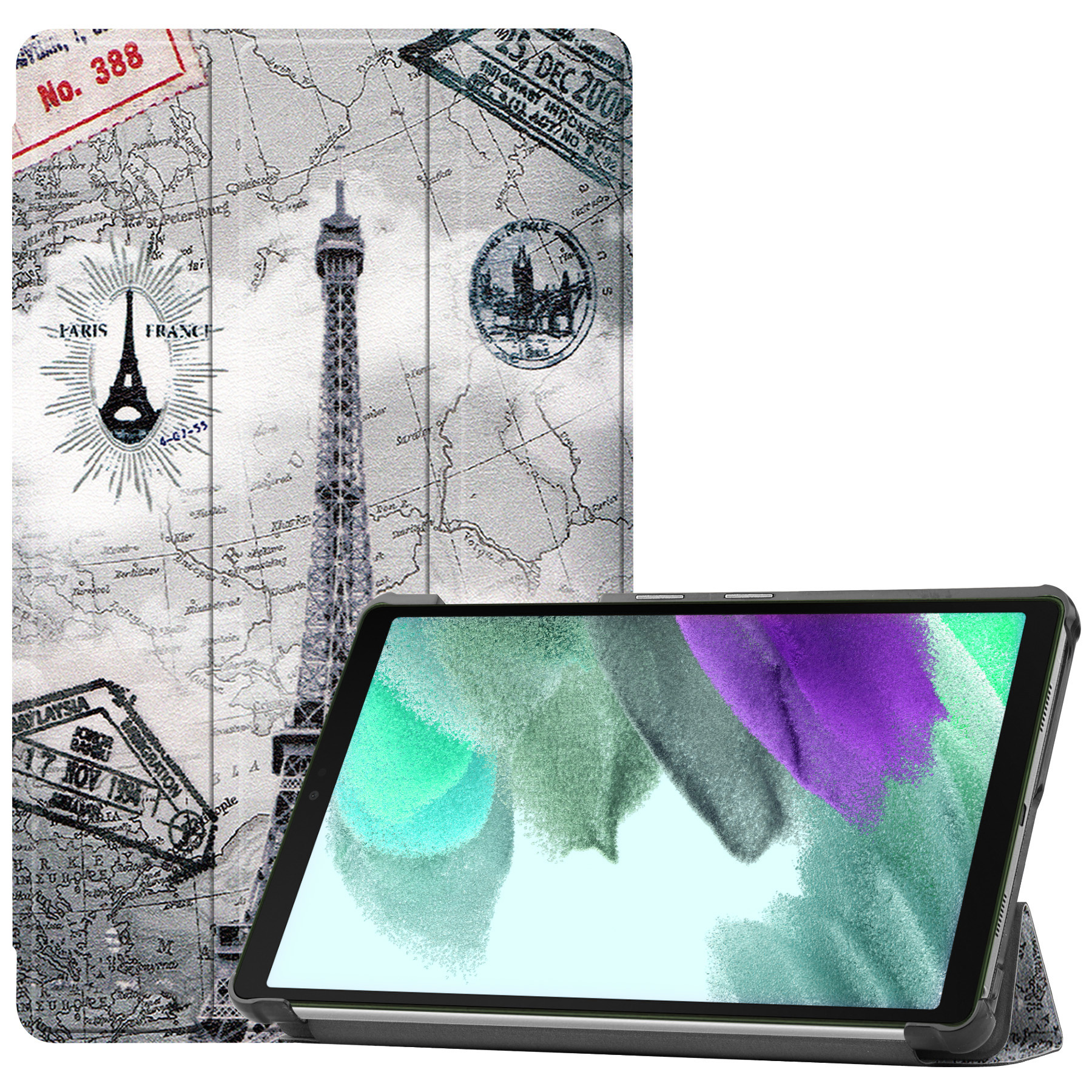 BASEY. Hoesje Geschikt voor Samsung Galaxy Tab S6 Lite Hoes Case Tablet Hoesje Tri-fold - Hoes Geschikt voor Samsung Tab S6 Lite Hoesje Hard Cover Bookcase Hoes - Eiffeltoren