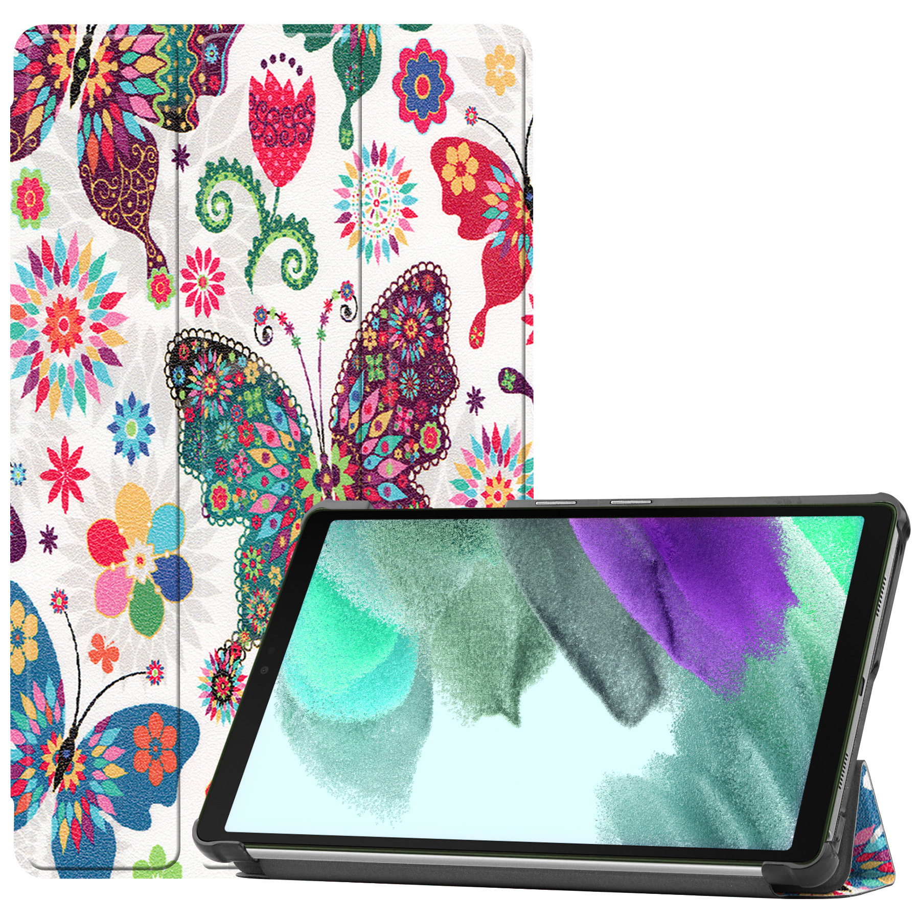 BASEY. Hoesje Geschikt voor Samsung Galaxy Tab S6 Lite Hoes Case Tablet Hoesje Tri-fold - Hoes Geschikt voor Samsung Tab S6 Lite Hoesje Hard Cover Bookcase Hoes - Vlinders