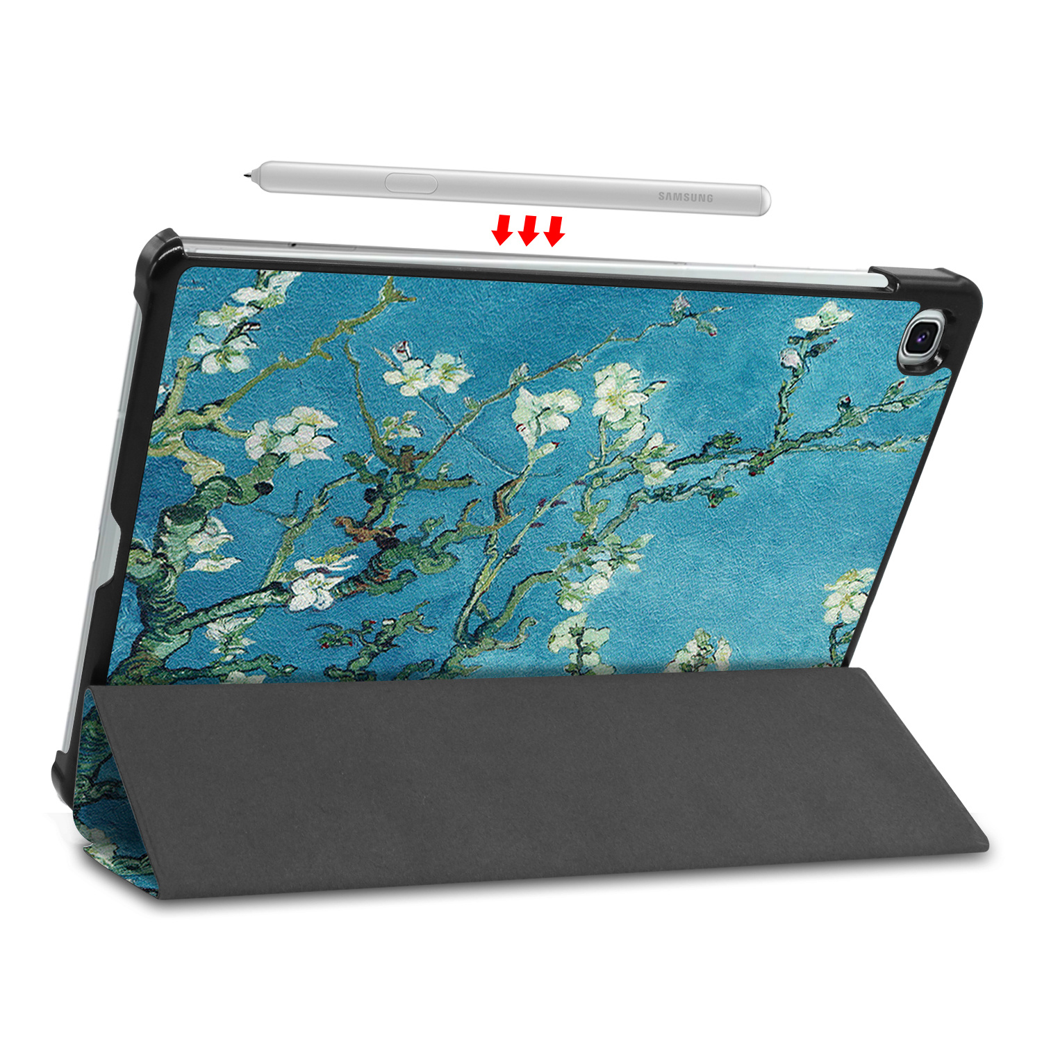 Nomfy Hoes Geschikt voor Samsung Galaxy Tab S6 Lite Hoes Tri-fold Tablet Hoesje Case - Hoesje Geschikt voor Samsung Tab S6 Lite Hoesje Hardcover Bookcase - Bloesem