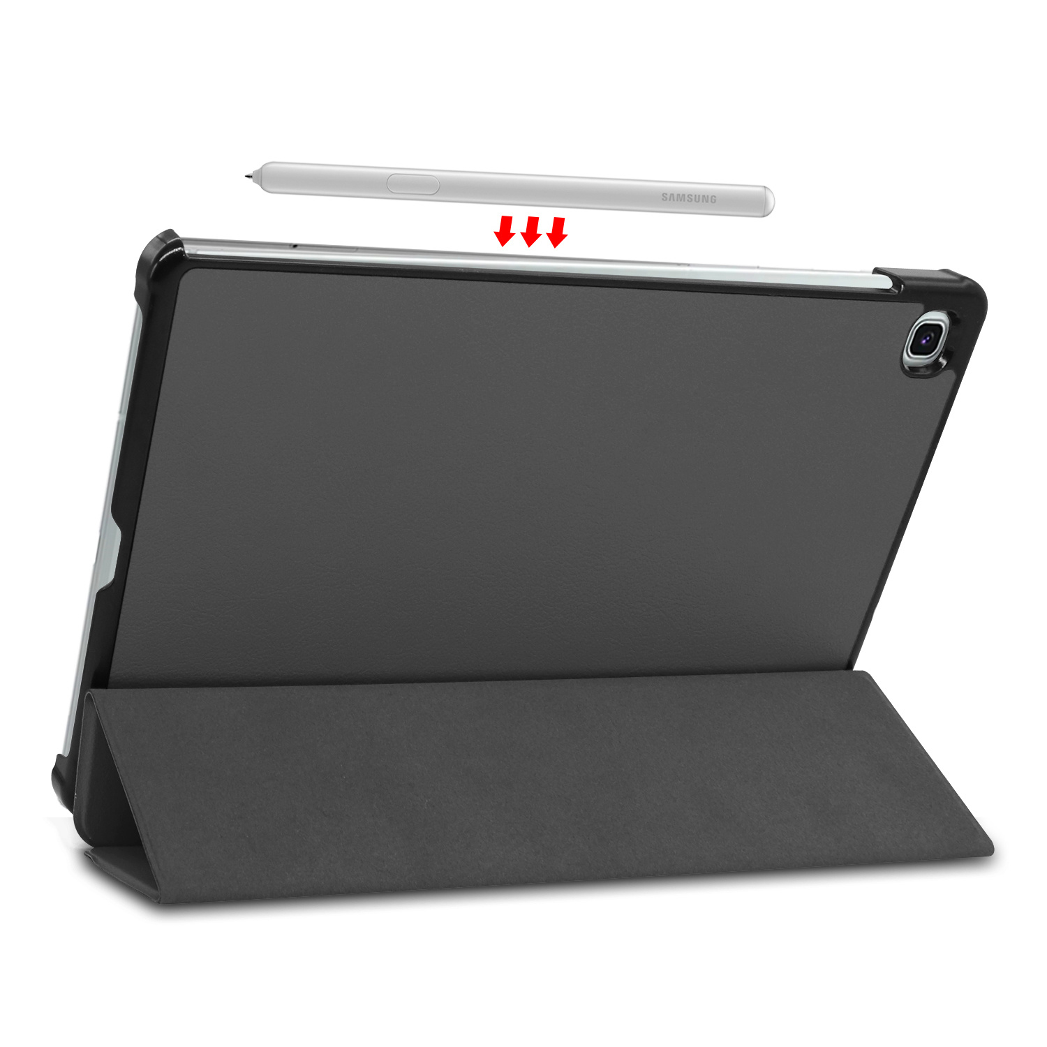Nomfy Hoes Geschikt voor Samsung Galaxy Tab S6 Lite Hoes Tri-fold Tablet Hoesje Case - Hoesje Geschikt voor Samsung Tab S6 Lite Hoesje Hardcover Bookcase - Grijs