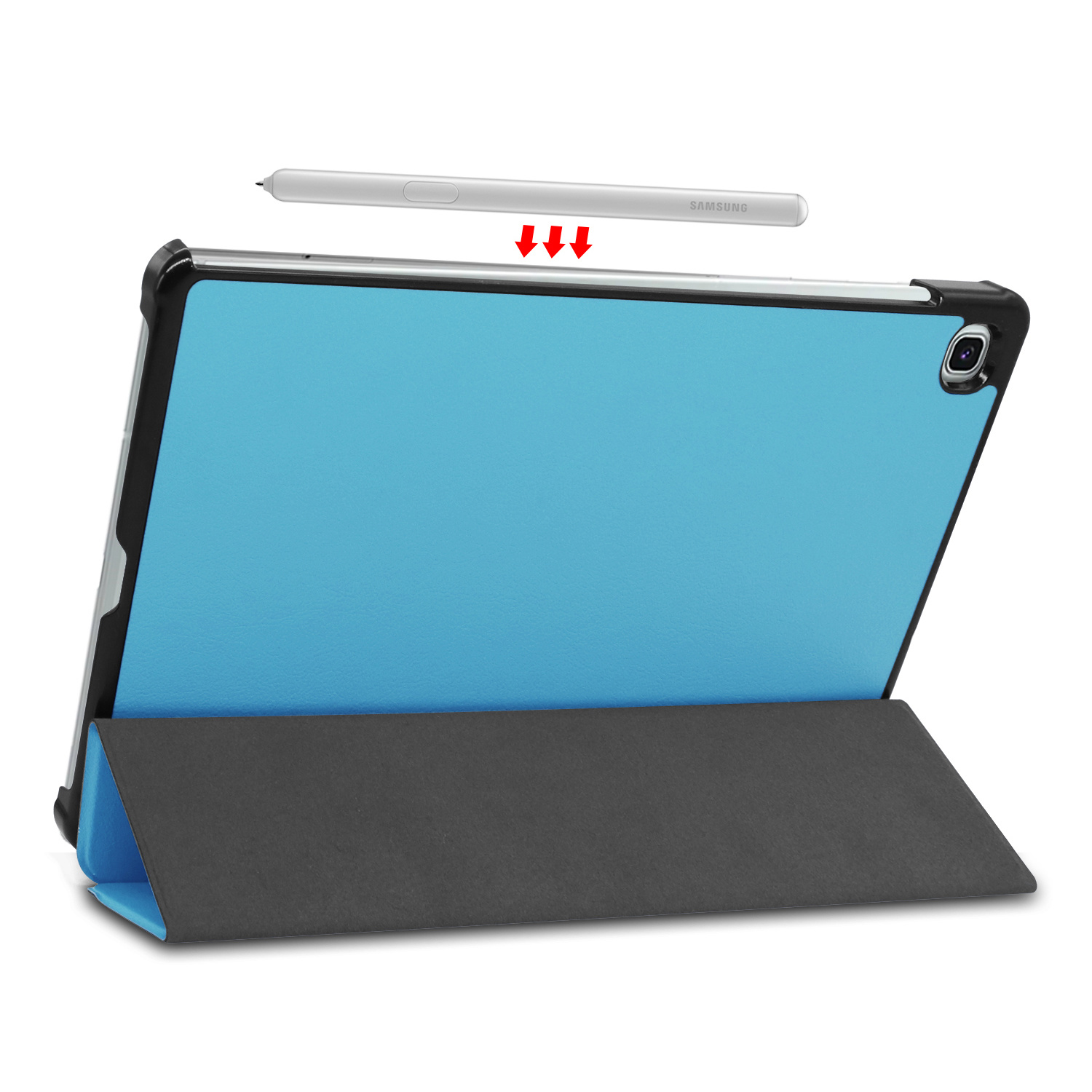 Nomfy Hoes Geschikt voor Samsung Galaxy Tab S6 Lite Hoes Tri-fold Tablet Hoesje Case - Hoesje Geschikt voor Samsung Tab S6 Lite Hoesje Hardcover Bookcase - Lichtblauw