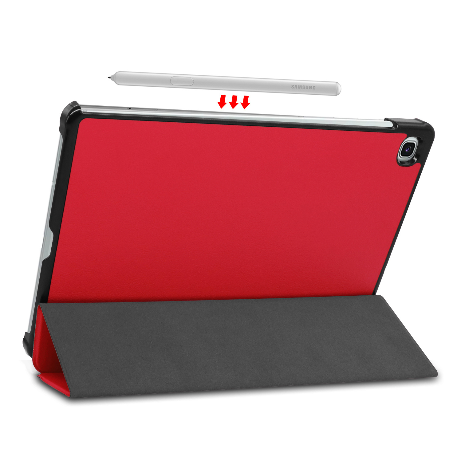 Nomfy Hoes Geschikt voor Samsung Galaxy Tab S6 Lite Hoes Tri-fold Tablet Hoesje Case - Hoesje Geschikt voor Samsung Tab S6 Lite Hoesje Hardcover Bookcase - Rood