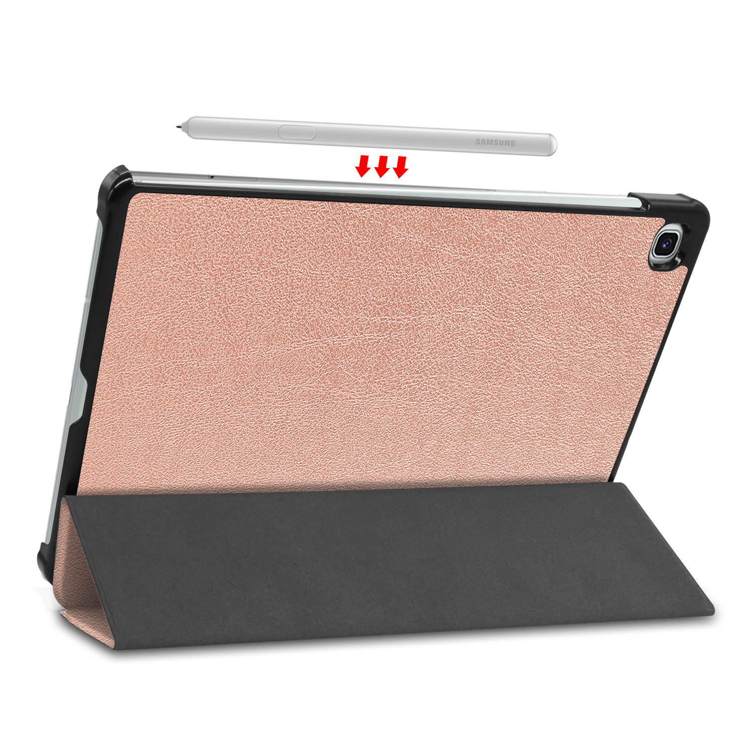 Nomfy Hoes Geschikt voor Samsung Galaxy Tab S6 Lite Hoes Tri-fold Tablet Hoesje Case - Hoesje Geschikt voor Samsung Tab S6 Lite Hoesje Hardcover Bookcase - Rosé goud