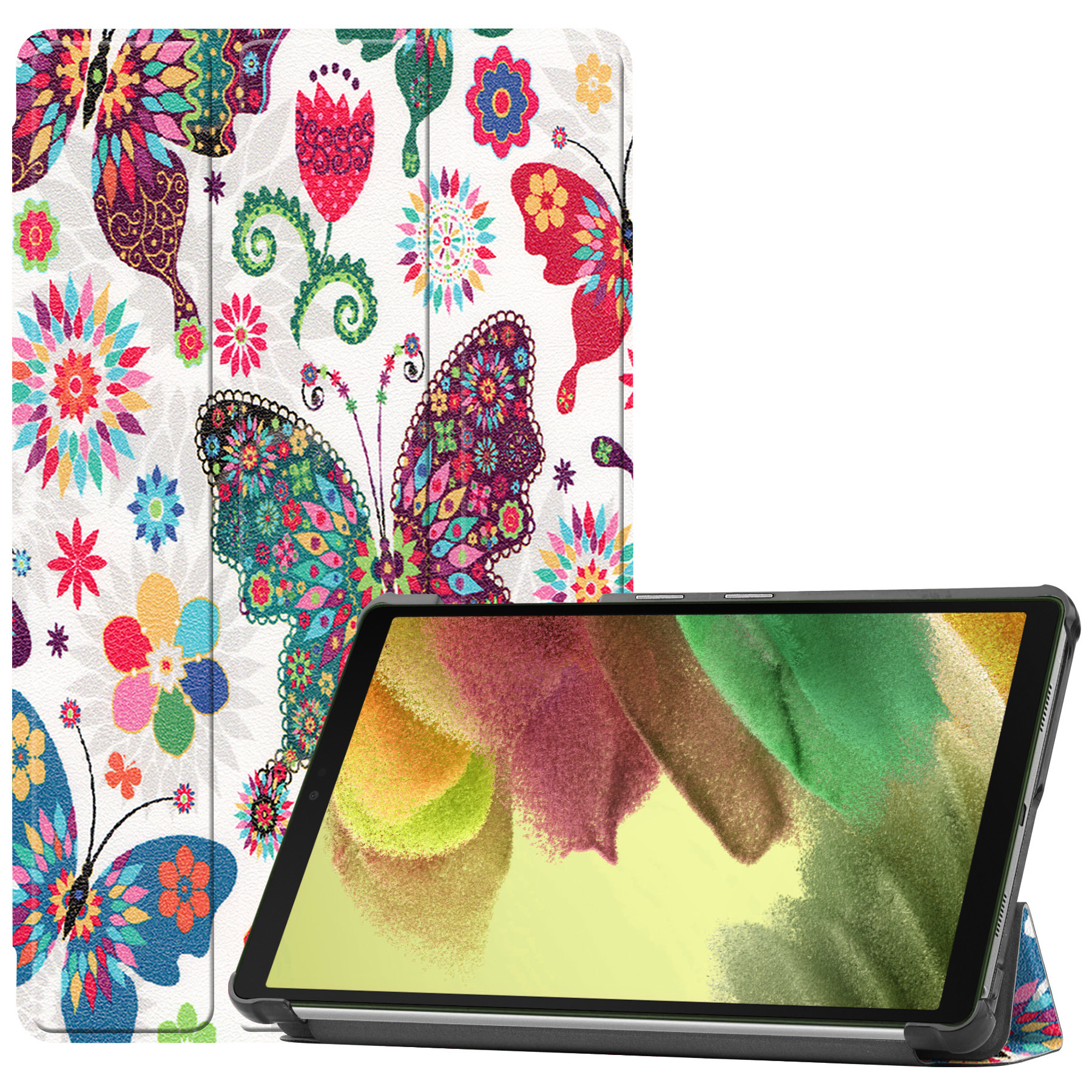 Nomfy Hoes Geschikt voor Samsung Galaxy Tab S6 Lite Hoes Tri-fold Tablet Hoesje Case - Hoesje Geschikt voor Samsung Tab S6 Lite Hoesje Hardcover Bookcase - Vlinders