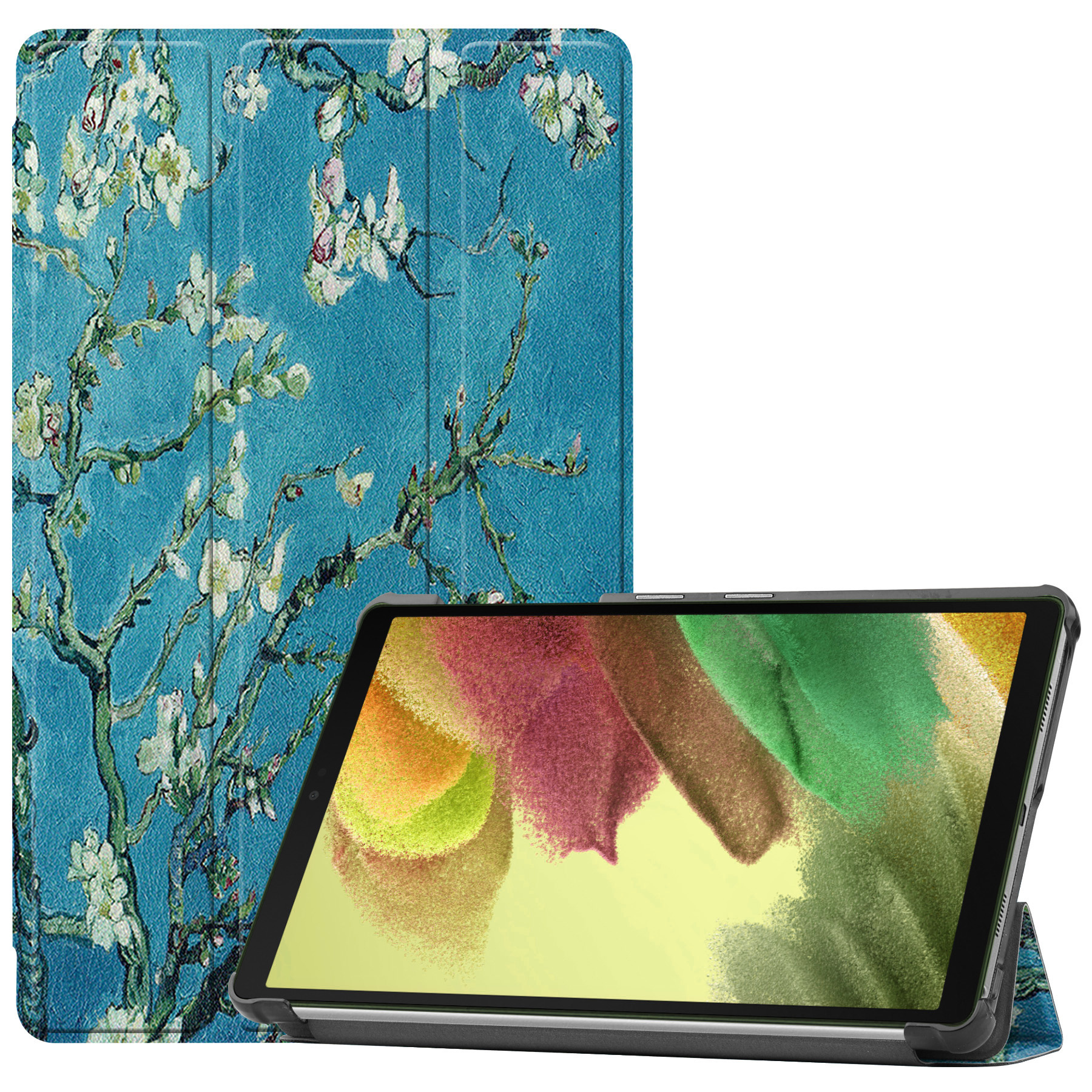 Nomfy Hoes Geschikt voor Samsung Galaxy Tab S6 Lite Hoes Tri-fold Tablet Hoesje Case Met Screenprotector - Hoesje Geschikt voor Samsung Tab S6 Lite Hoesje Hardcover Bookcase - Bloesem