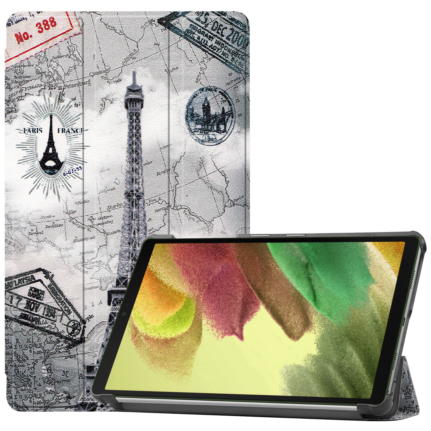 Nomfy Hoes Geschikt voor Samsung Galaxy Tab S6 Lite Hoes Tri-fold Tablet Hoesje Case Met Screenprotector - Hoesje Geschikt voor Samsung Tab S6 Lite Hoesje Hardcover Bookcase - Eiffeltoren