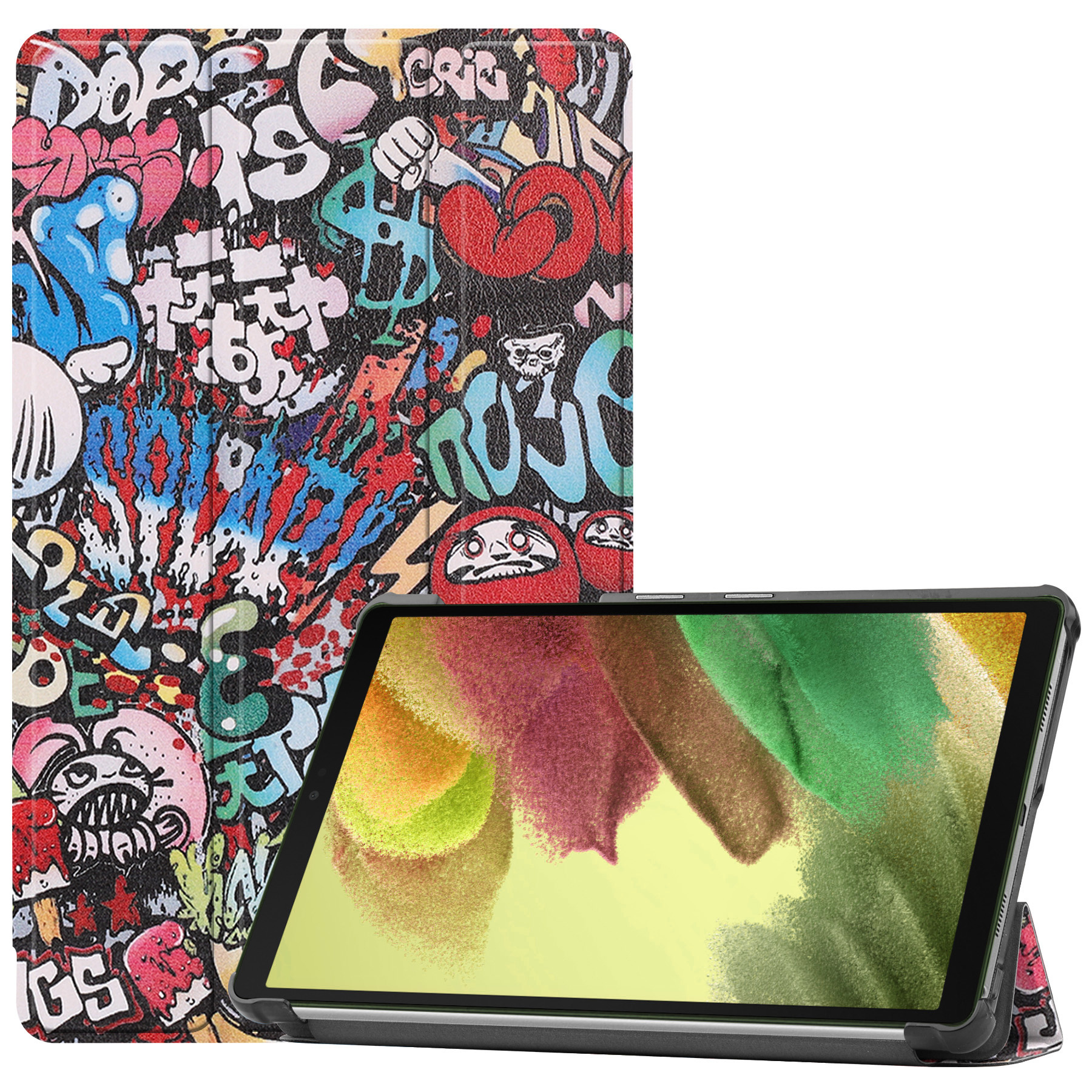 Nomfy Hoes Geschikt voor Samsung Galaxy Tab S6 Lite Hoes Tri-fold Tablet Hoesje Case Met Screenprotector - Hoesje Geschikt voor Samsung Tab S6 Lite Hoesje Hardcover Bookcase - Graffity