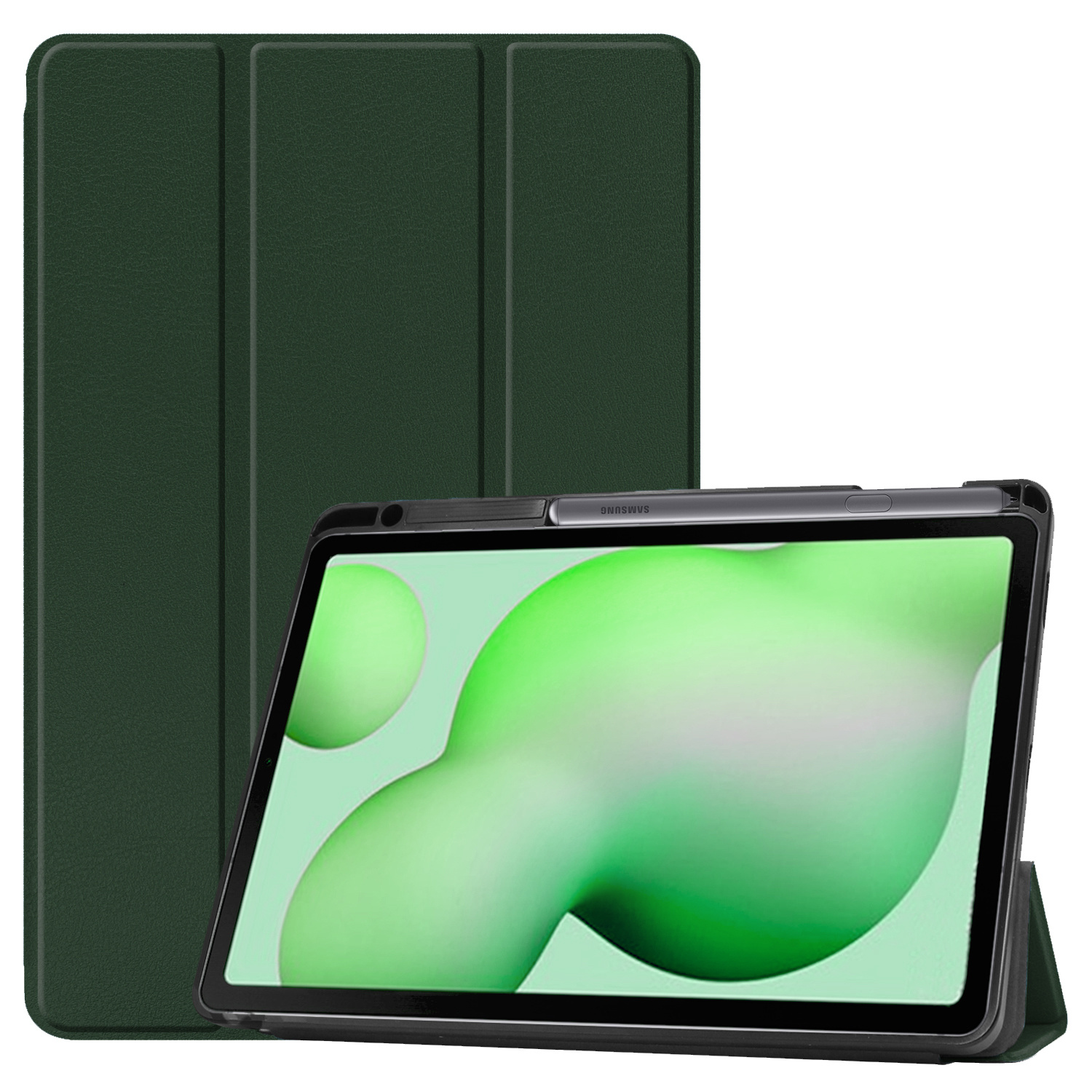 Nomfy Hoes Geschikt voor Samsung Galaxy Tab S6 Lite Hoes Tri-fold Tablet Hoesje Case Met Uitsparing Geschikt voor S Pen - Hoesje Geschikt voor Samsung Tab S6 Lite Hoesje Hardcover Bookcase - Donkergroen