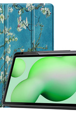 Nomfy Hoes Geschikt voor Samsung Galaxy Tab S6 Lite Hoes Tri-fold Tablet Hoesje Case Met Uitsparing Geschikt voor S Pen - Hoesje Geschikt voor Samsung Tab S6 Lite Hoesje Hardcover Bookcase - Bloesem