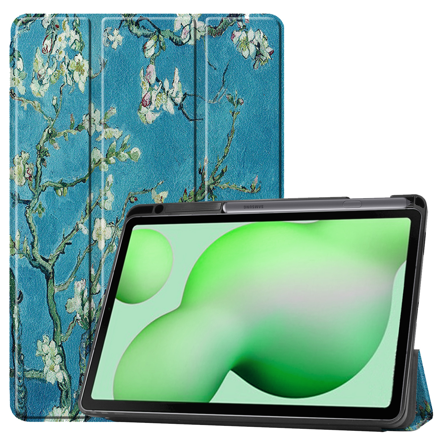 Nomfy Hoes Geschikt voor Samsung Galaxy Tab S6 Lite Hoes Tri-fold Tablet Hoesje Case Met Uitsparing Geschikt voor S Pen - Hoesje Geschikt voor Samsung Tab S6 Lite Hoesje Hardcover Bookcase - Bloesem