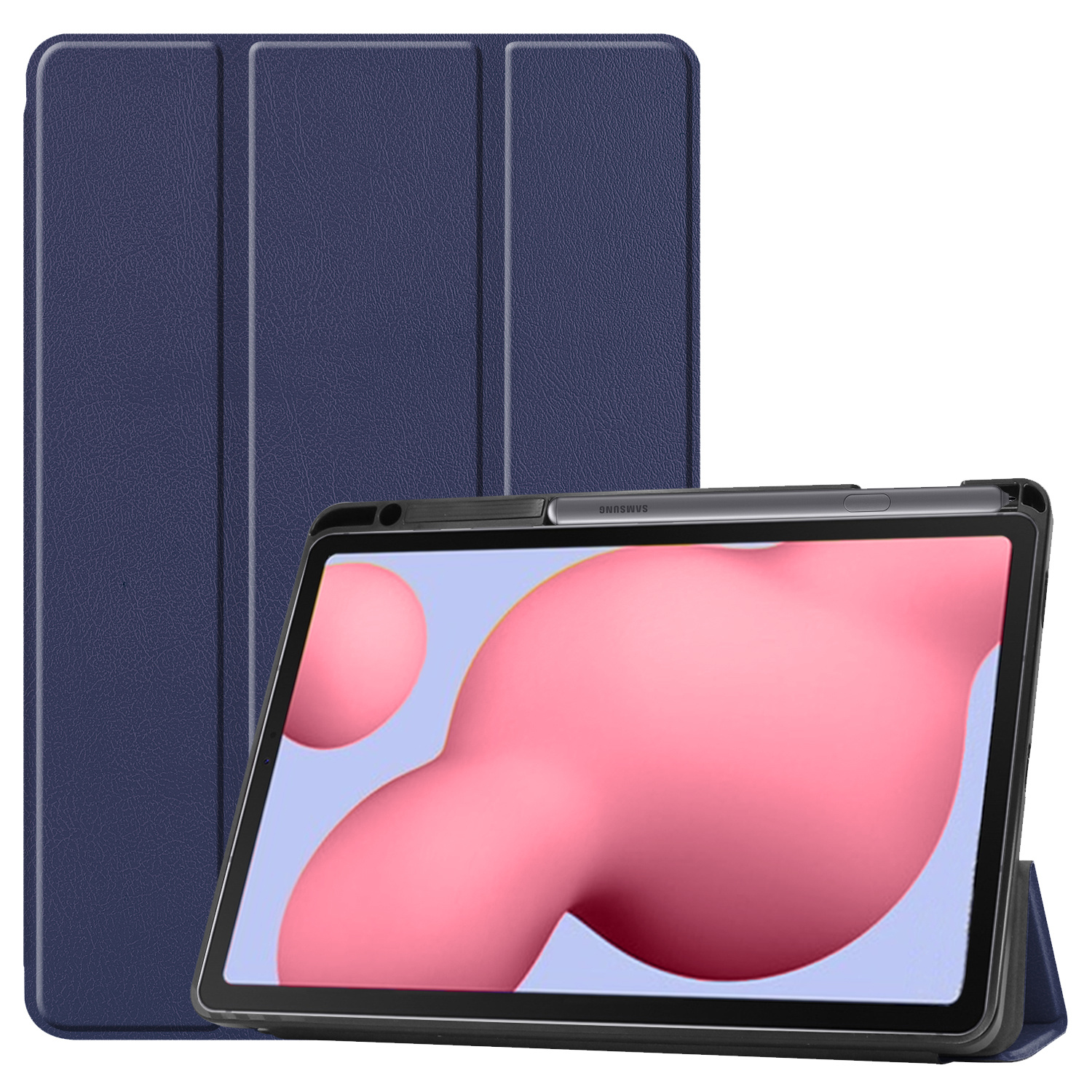 BASEY. Hoesje Geschikt voor Samsung Galaxy Tab S6 Lite Hoes Case Tablet Hoesje Tri-fold Met Uitsparing Geschikt voor S Pen - Hoes Geschikt voor Samsung Tab S6 Lite Hoesje Hard Cover Bookcase Hoes - Donkerblauw