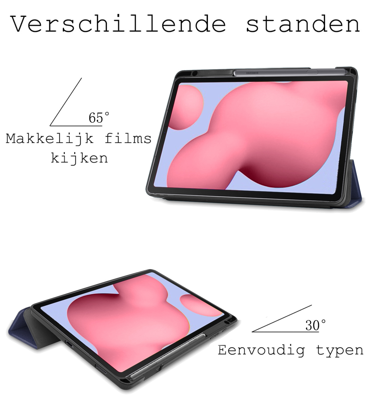 BASEY. Hoesje Geschikt voor Samsung Galaxy Tab S6 Lite Hoes Case Tablet Hoesje Tri-fold Met Uitsparing Geschikt voor S Pen - Hoes Geschikt voor Samsung Tab S6 Lite Hoesje Hard Cover Bookcase Hoes - Donkerblauw