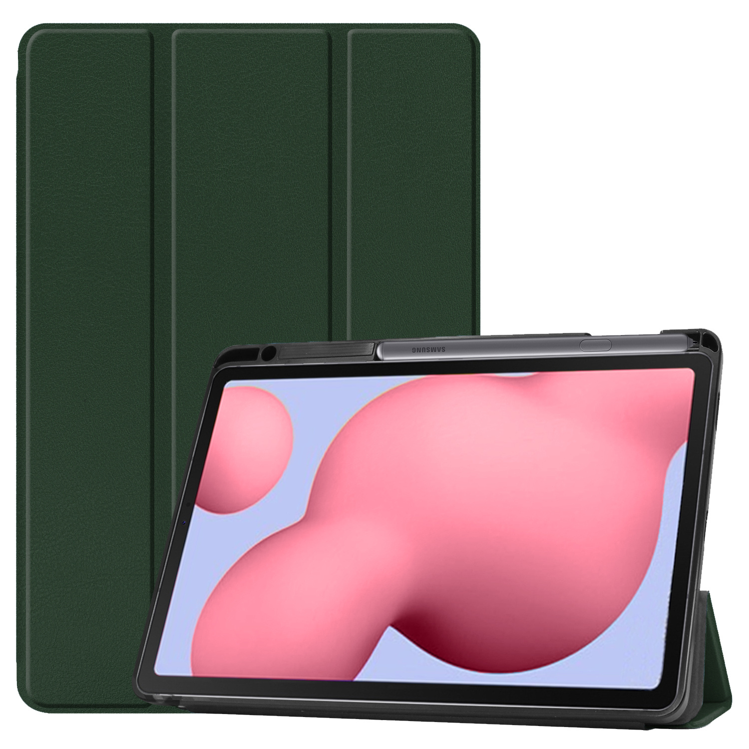 BASEY. Hoesje Geschikt voor Samsung Galaxy Tab S6 Lite Hoes Case Tablet Hoesje Tri-fold Met Uitsparing Geschikt voor S Pen - Hoes Geschikt voor Samsung Tab S6 Lite Hoesje Hard Cover Bookcase Hoes - Donkergroen