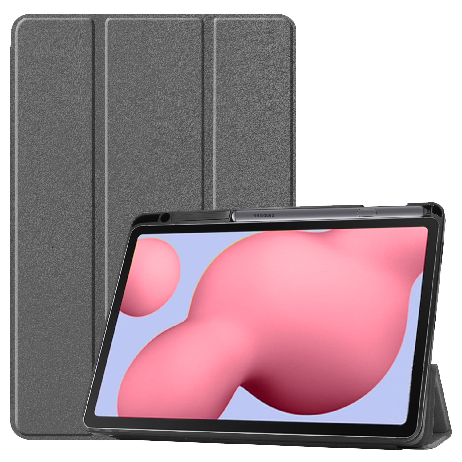 BASEY. Hoesje Geschikt voor Samsung Galaxy Tab S6 Lite Hoes Case Tablet Hoesje Tri-fold Met Uitsparing Geschikt voor S Pen - Hoes Geschikt voor Samsung Tab S6 Lite Hoesje Hard Cover Bookcase Hoes - Grijs