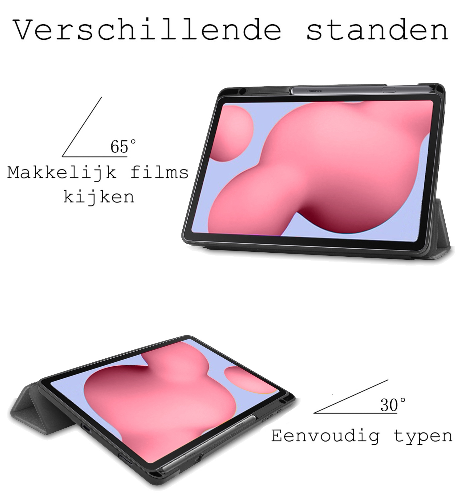 BASEY. Hoesje Geschikt voor Samsung Galaxy Tab S6 Lite Hoes Case Tablet Hoesje Tri-fold Met Uitsparing Geschikt voor S Pen - Hoes Geschikt voor Samsung Tab S6 Lite Hoesje Hard Cover Bookcase Hoes - Grijs