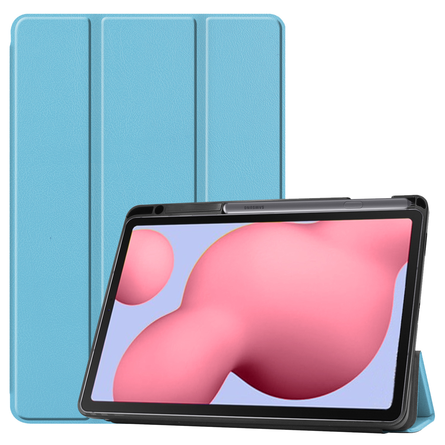 BASEY. Hoesje Geschikt voor Samsung Galaxy Tab S6 Lite Hoes Case Tablet Hoesje Tri-fold Met Uitsparing Geschikt voor S Pen - Hoes Geschikt voor Samsung Tab S6 Lite Hoesje Hard Cover Bookcase Hoes - Lichtblauw