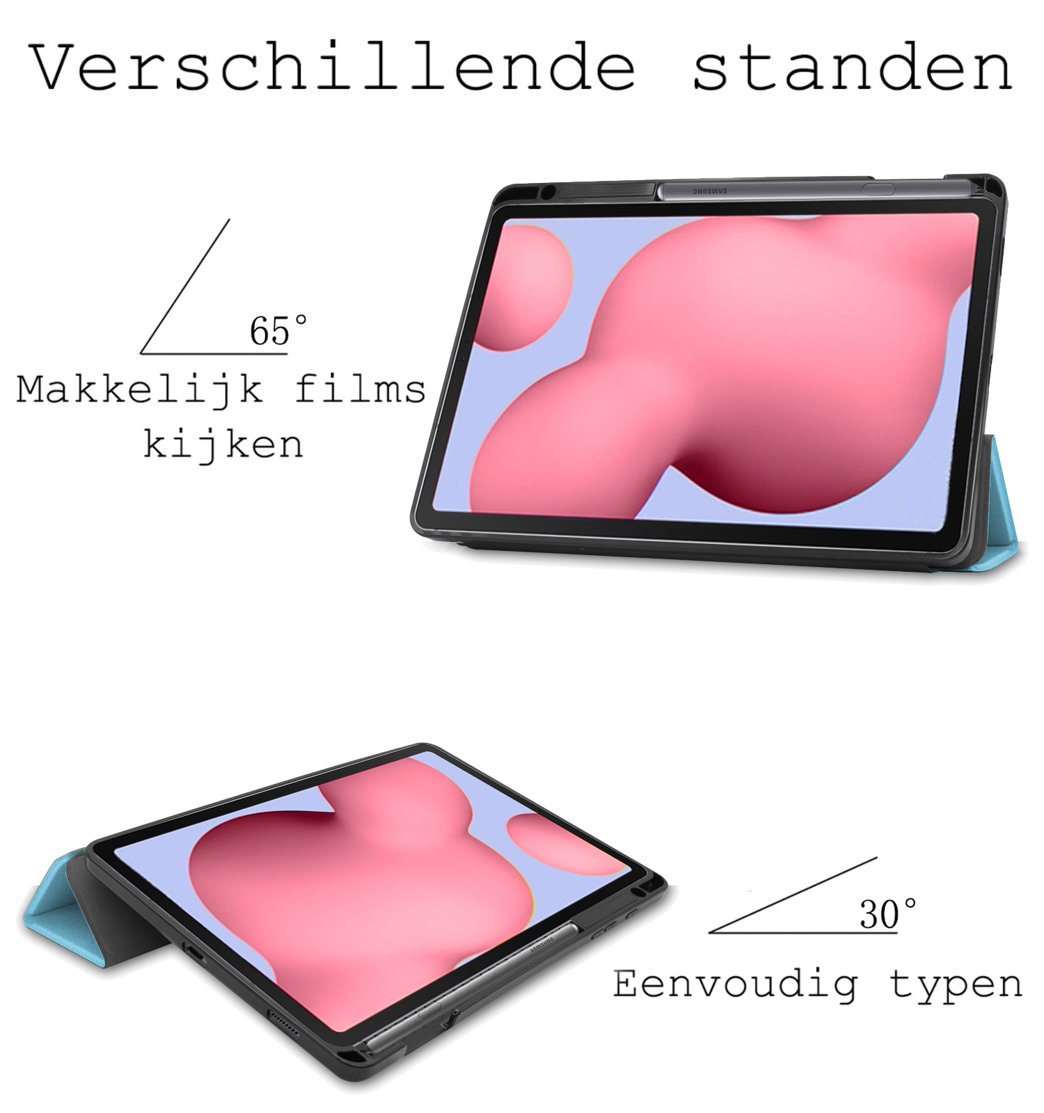 BASEY. Hoesje Geschikt voor Samsung Galaxy Tab S6 Lite Hoes Case Tablet Hoesje Tri-fold Met Uitsparing Geschikt voor S Pen - Hoes Geschikt voor Samsung Tab S6 Lite Hoesje Hard Cover Bookcase Hoes - Lichtblauw