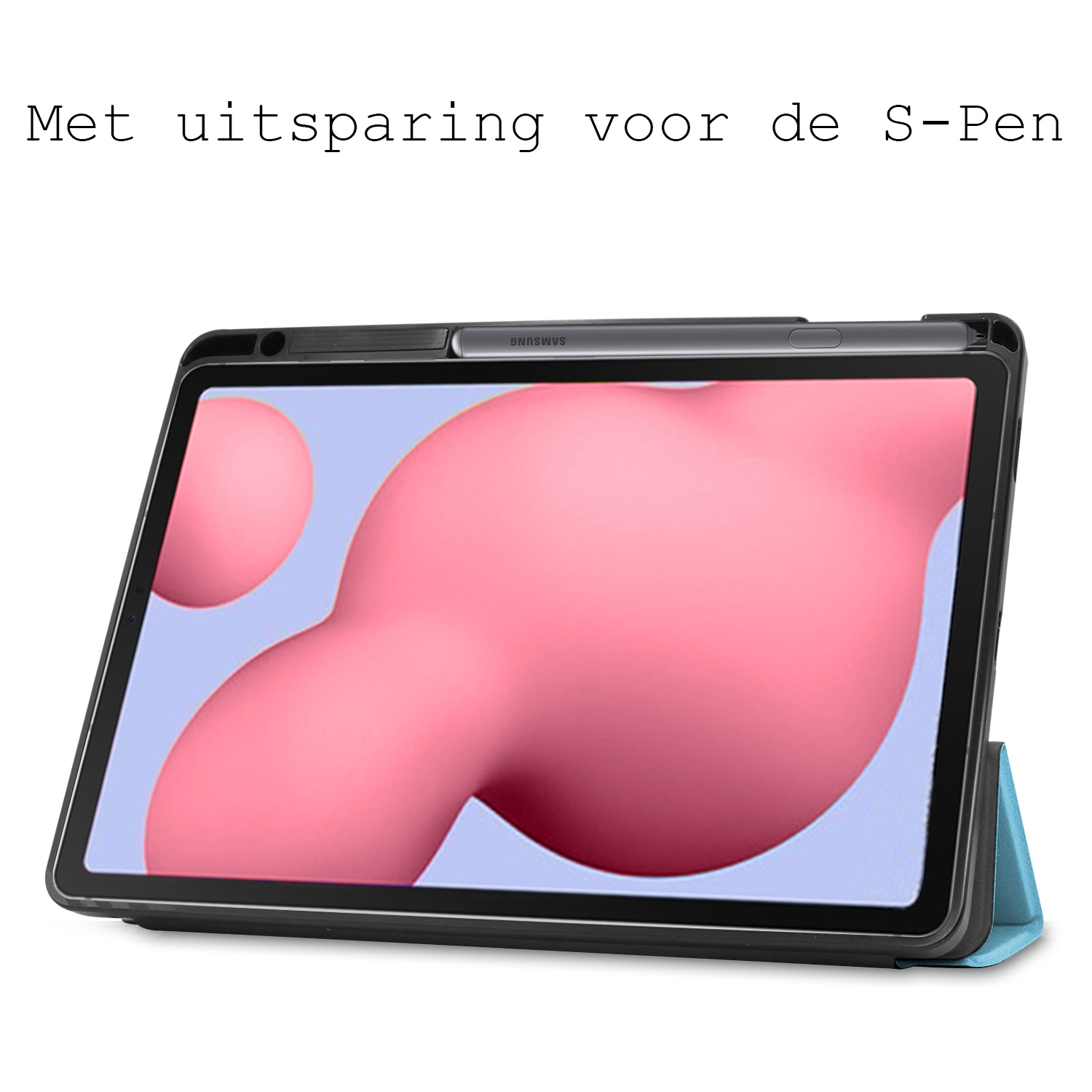 BASEY. Hoesje Geschikt voor Samsung Galaxy Tab S6 Lite Hoes Case Tablet Hoesje Tri-fold Met Uitsparing Geschikt voor S Pen - Hoes Geschikt voor Samsung Tab S6 Lite Hoesje Hard Cover Bookcase Hoes - Lichtblauw