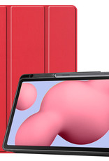 BASEY. Hoesje Geschikt voor Samsung Galaxy Tab S6 Lite Hoes Case Tablet Hoesje Tri-fold Met Uitsparing Geschikt voor S Pen - Hoes Geschikt voor Samsung Tab S6 Lite Hoesje Hard Cover Bookcase Hoes - Rood