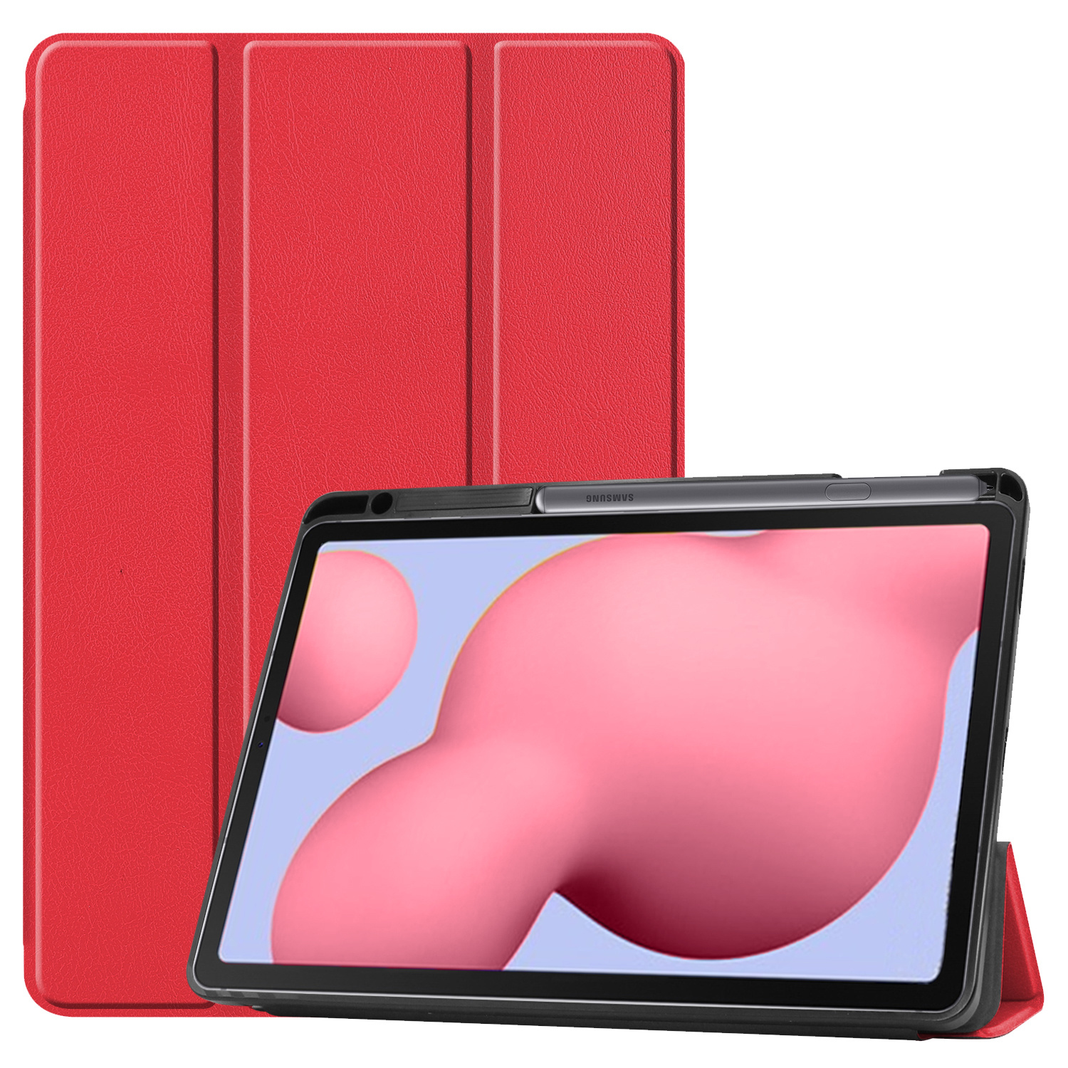 BASEY. Hoesje Geschikt voor Samsung Galaxy Tab S6 Lite Hoes Case Tablet Hoesje Tri-fold Met Uitsparing Geschikt voor S Pen - Hoes Geschikt voor Samsung Tab S6 Lite Hoesje Hard Cover Bookcase Hoes - Rood