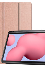 BASEY. Hoesje Geschikt voor Samsung Galaxy Tab S6 Lite Hoes Case Tablet Hoesje Tri-fold Met Uitsparing Geschikt voor S Pen - Hoes Geschikt voor Samsung Tab S6 Lite Hoesje Hard Cover Bookcase Hoes - Rosé goud