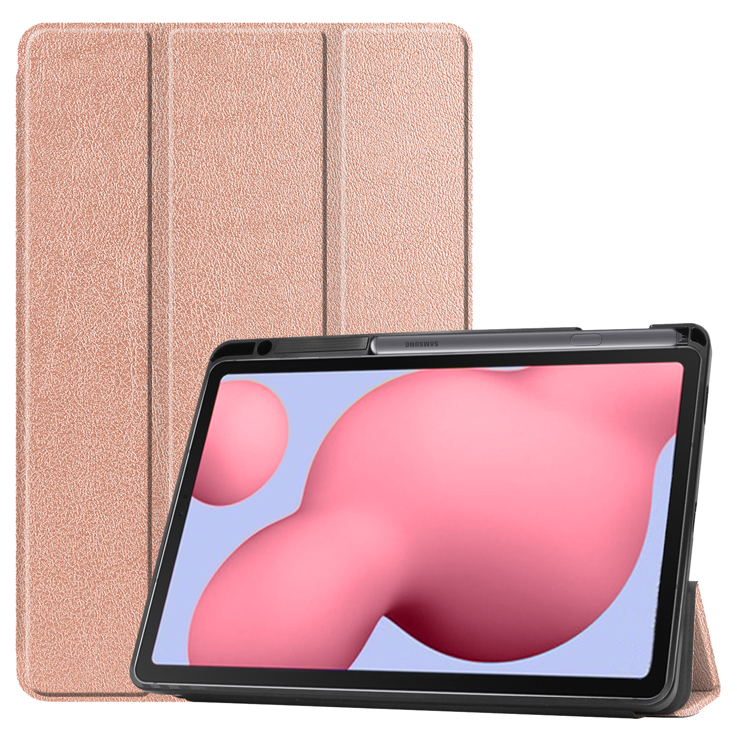 BASEY. Hoesje Geschikt voor Samsung Galaxy Tab S6 Lite Hoes Case Tablet Hoesje Tri-fold Met Uitsparing Geschikt voor S Pen - Hoes Geschikt voor Samsung Tab S6 Lite Hoesje Hard Cover Bookcase Hoes - Rosé goud