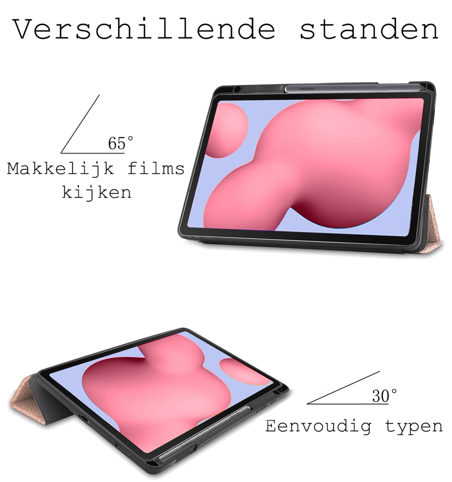 BASEY. Hoesje Geschikt voor Samsung Galaxy Tab S6 Lite Hoes Case Tablet Hoesje Tri-fold Met Uitsparing Geschikt voor S Pen - Hoes Geschikt voor Samsung Tab S6 Lite Hoesje Hard Cover Bookcase Hoes - Rosé goud
