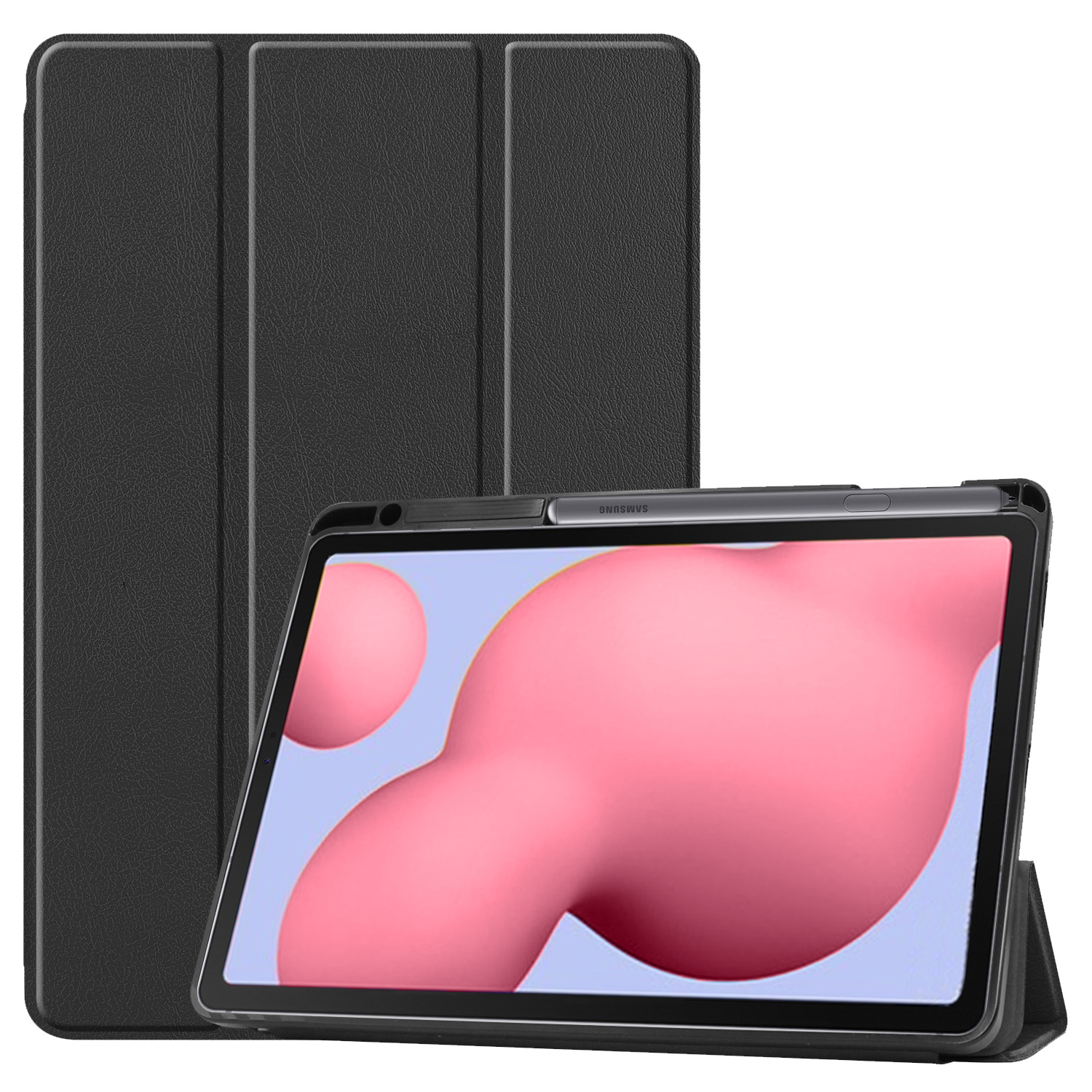 BASEY. Hoesje Geschikt voor Samsung Galaxy Tab S6 Lite Hoes Case Tablet Hoesje Tri-fold Met Uitsparing Geschikt voor S Pen - Hoes Geschikt voor Samsung Tab S6 Lite Hoesje Hard Cover Bookcase Hoes - Zwart