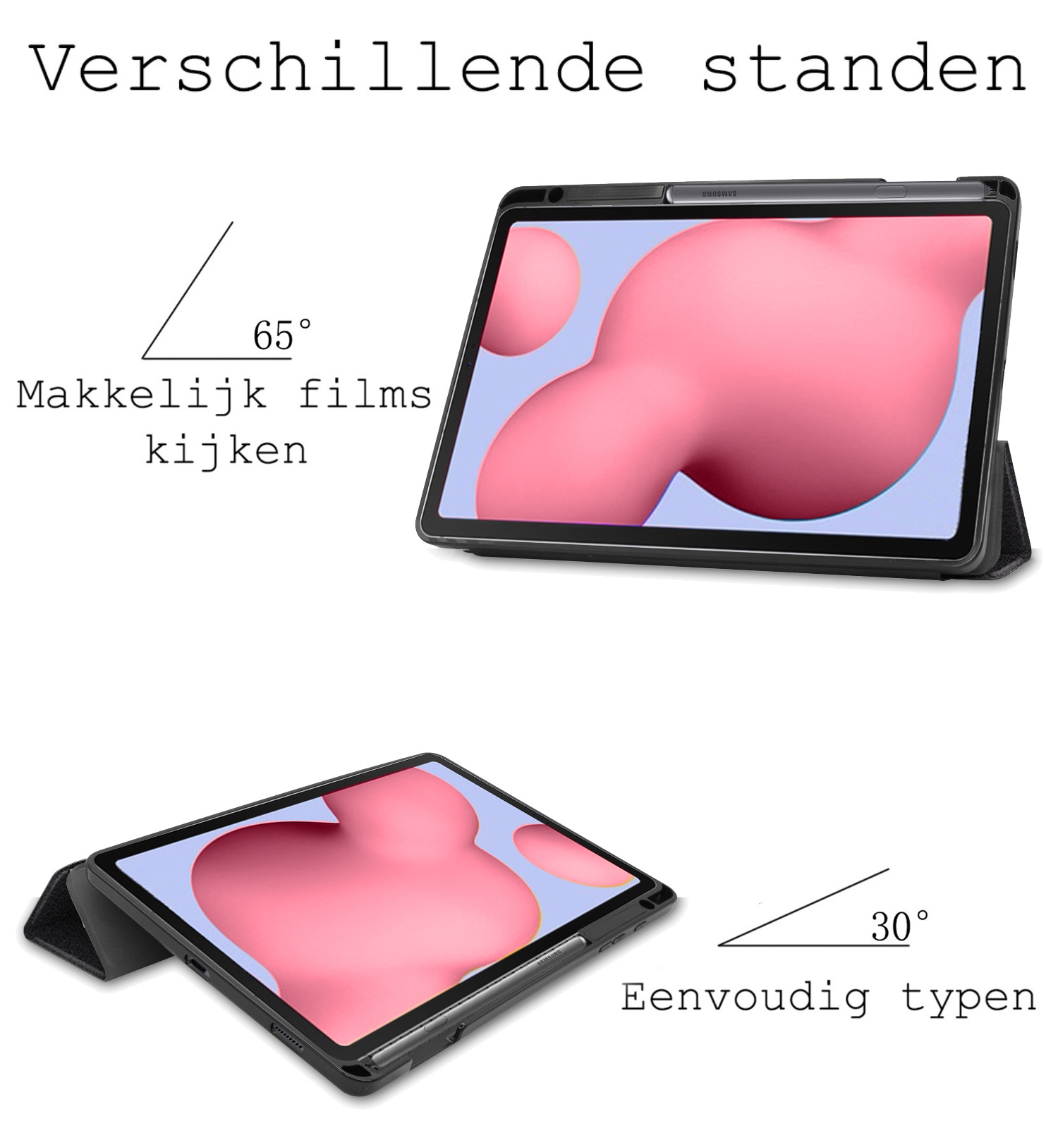 BASEY. Hoesje Geschikt voor Samsung Galaxy Tab S6 Lite Hoes Case Tablet Hoesje Tri-fold Met Uitsparing Geschikt voor S Pen - Hoes Geschikt voor Samsung Tab S6 Lite Hoesje Hard Cover Bookcase Hoes - Zwart