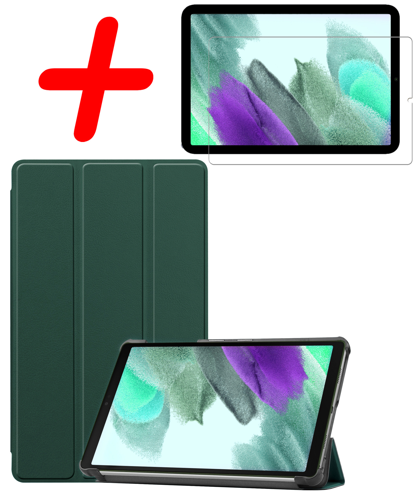 BASEY. Hoesje Geschikt voor Samsung Galaxy Tab S6 Lite Hoes Case Tablet Hoesje Tri-fold Met Screenprotector - Hoes Geschikt voor Samsung Tab S6 Lite Hoesje Hard Cover Bookcase Hoes - Donkergroen
