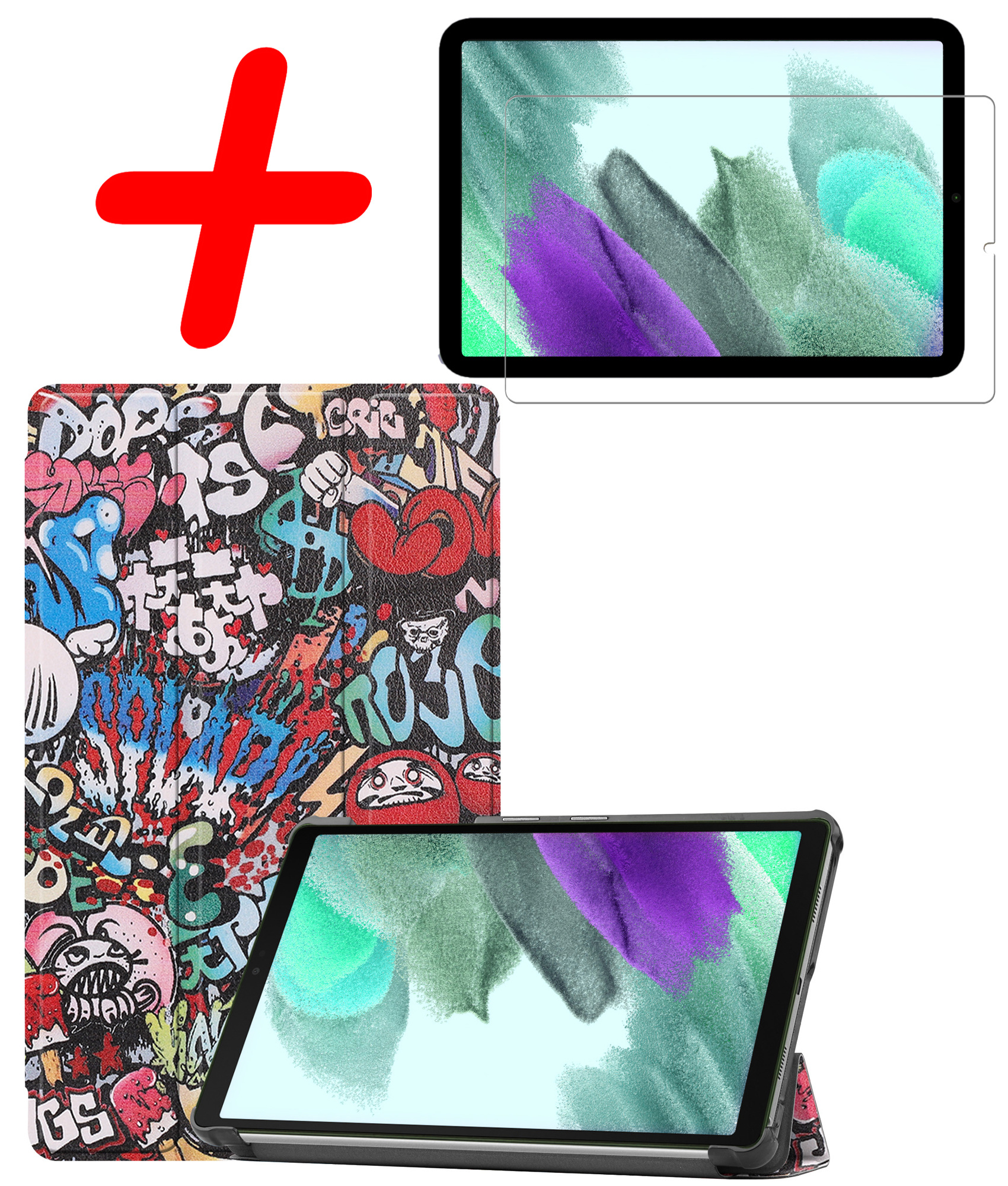 BASEY. Hoesje Geschikt voor Samsung Galaxy Tab S6 Lite Hoes Case Tablet Hoesje Tri-fold Met Screenprotector - Hoes Geschikt voor Samsung Tab S6 Lite Hoesje Hard Cover Bookcase Hoes - Graffity