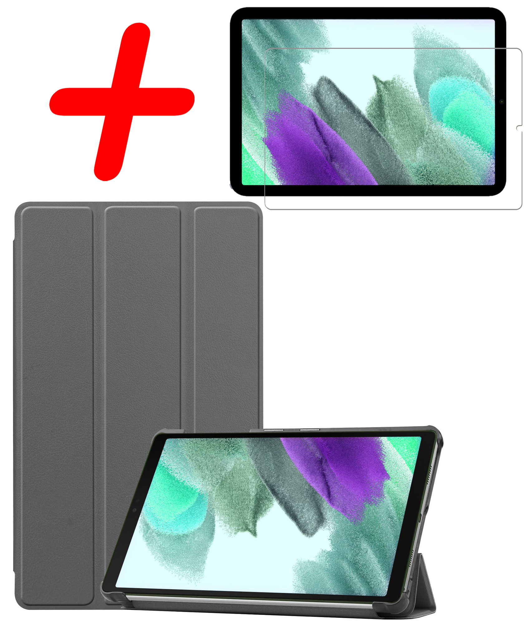 BASEY. Hoesje Geschikt voor Samsung Galaxy Tab S6 Lite Hoes Case Tablet Hoesje Tri-fold Met Screenprotector - Hoes Geschikt voor Samsung Tab S6 Lite Hoesje Hard Cover Bookcase Hoes - Grijs