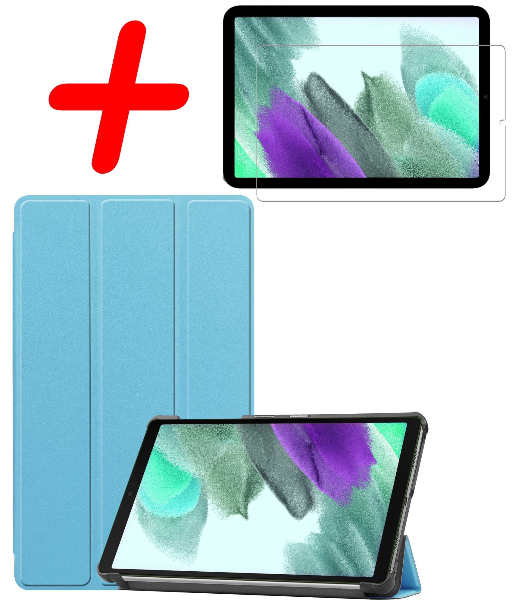 BASEY. Hoesje Geschikt voor Samsung Galaxy Tab S6 Lite Hoes Case Tablet Hoesje Tri-fold Met Screenprotector - Hoes Geschikt voor Samsung Tab S6 Lite Hoesje Hard Cover Bookcase Hoes - Lichtblauw