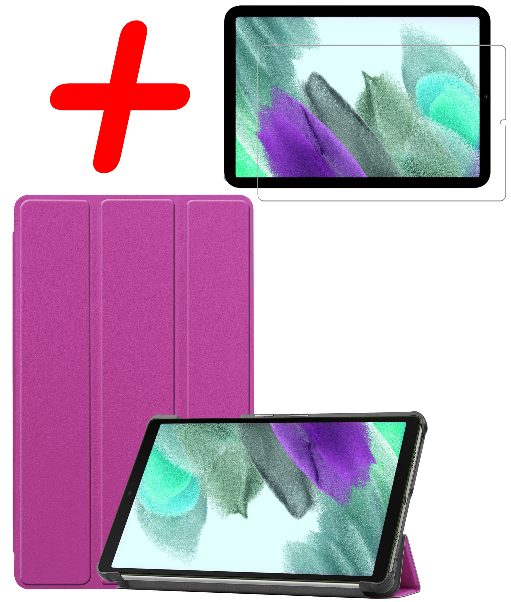 BASEY. Hoesje Geschikt voor Samsung Galaxy Tab S6 Lite Hoes Case Tablet Hoesje Tri-fold Met Screenprotector - Hoes Geschikt voor Samsung Tab S6 Lite Hoesje Hard Cover Bookcase Hoes - Paars