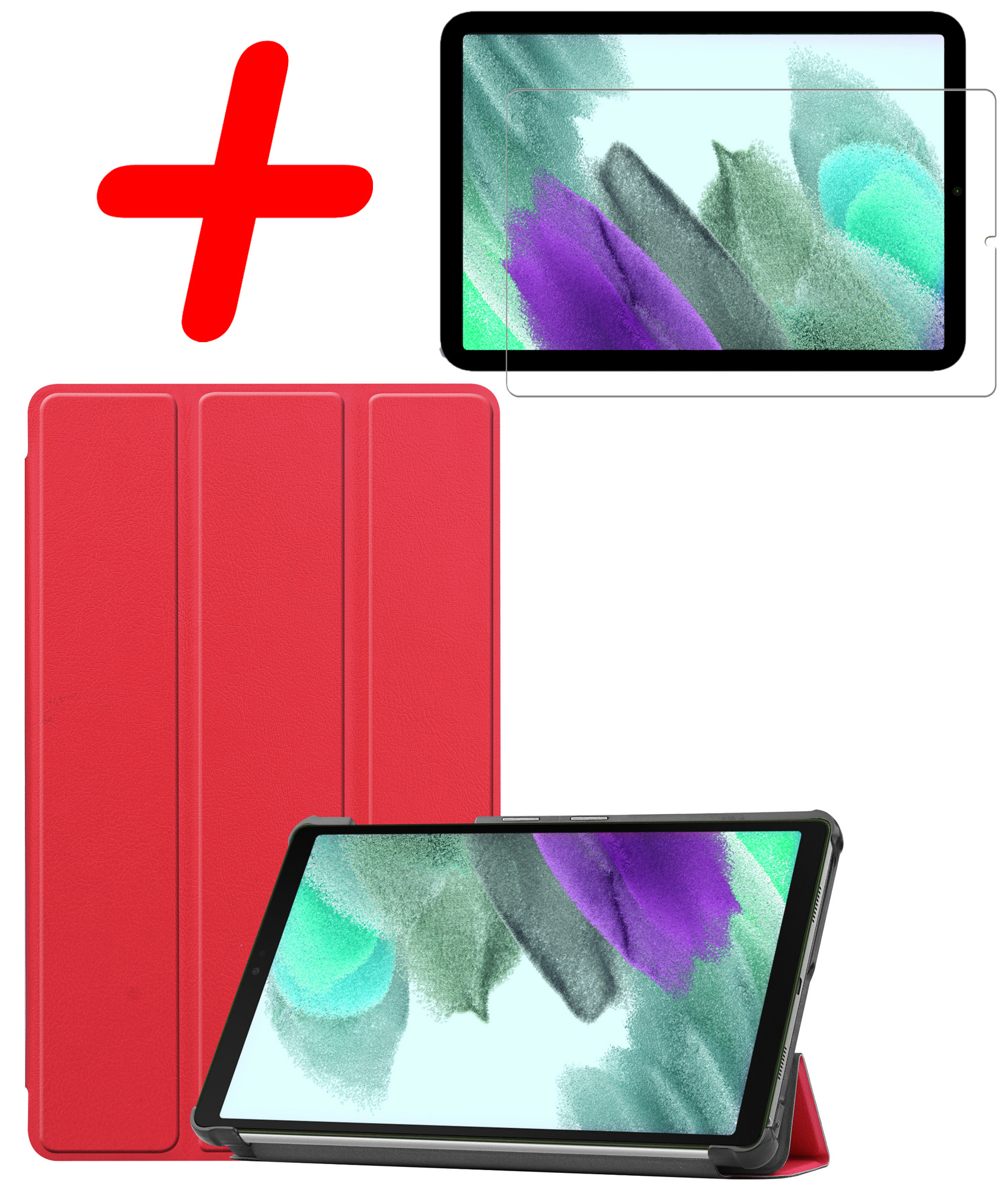 BASEY. Hoesje Geschikt voor Samsung Galaxy Tab S6 Lite Hoes Case Tablet Hoesje Tri-fold Met Screenprotector - Hoes Geschikt voor Samsung Tab S6 Lite Hoesje Hard Cover Bookcase Hoes - Rood