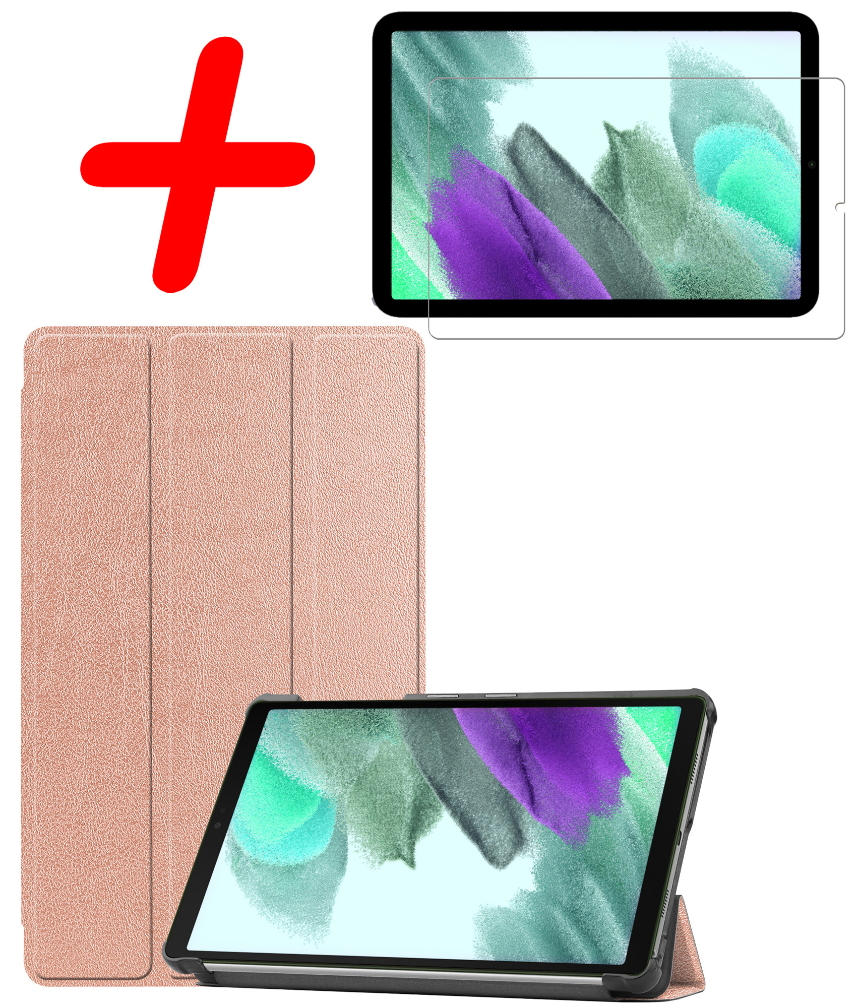 BASEY. Hoesje Geschikt voor Samsung Galaxy Tab S6 Lite Hoes Case Tablet Hoesje Tri-fold Met Screenprotector - Hoes Geschikt voor Samsung Tab S6 Lite Hoesje Hard Cover Bookcase Hoes - Rosé goud