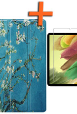 Nomfy Hoes Geschikt voor Samsung Galaxy Tab S6 Lite Hoes Tri-fold Tablet Hoesje Case Met Screenprotector - Hoesje Geschikt voor Samsung Tab S6 Lite Hoesje Hardcover Bookcase - Bloesem