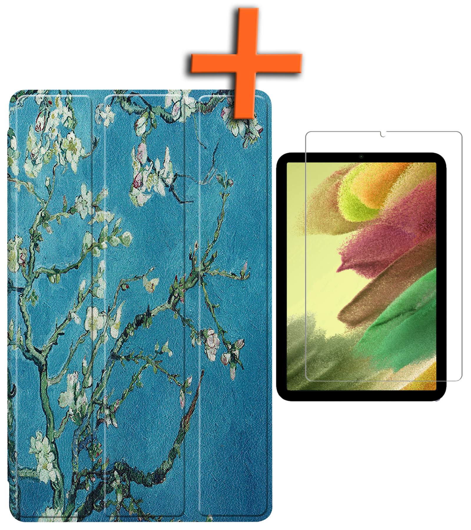 Nomfy Hoes Geschikt voor Samsung Galaxy Tab S6 Lite Hoes Tri-fold Tablet Hoesje Case Met Screenprotector - Hoesje Geschikt voor Samsung Tab S6 Lite Hoesje Hardcover Bookcase - Bloesem