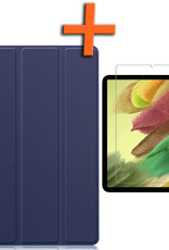 Nomfy Hoes Geschikt voor Samsung Galaxy Tab S6 Lite Hoes Tri-fold Tablet Hoesje Case Met Screenprotector - Hoesje Geschikt voor Samsung Tab S6 Lite Hoesje Hardcover Bookcase - Donkerblauw