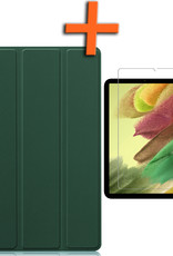 Nomfy Hoes Geschikt voor Samsung Galaxy Tab S6 Lite Hoes Tri-fold Tablet Hoesje Case Met Screenprotector - Hoesje Geschikt voor Samsung Tab S6 Lite Hoesje Hardcover Bookcase - Donkergroen