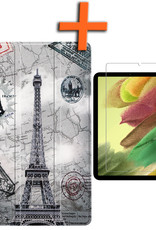 Nomfy Hoes Geschikt voor Samsung Galaxy Tab S6 Lite Hoes Tri-fold Tablet Hoesje Case Met Screenprotector - Hoesje Geschikt voor Samsung Tab S6 Lite Hoesje Hardcover Bookcase - Eiffeltoren
